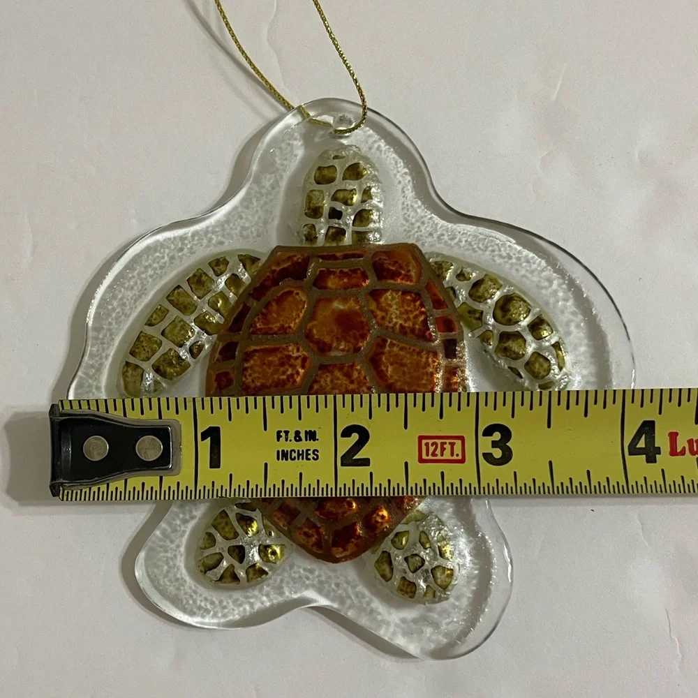 Sea Turtle Clear Glass With Embossed Holiday Christmas Ornament